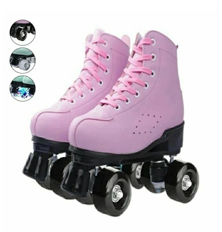 爆売れ中四輪 光る輪 PU 成人 キッズ レザー 無地 通気性 ローラーシューズ ジュニア クワッド インラインスケート 子供用 スポーツ用品 ローラースケート 初心者 大人 二列 運動 入門向け シ