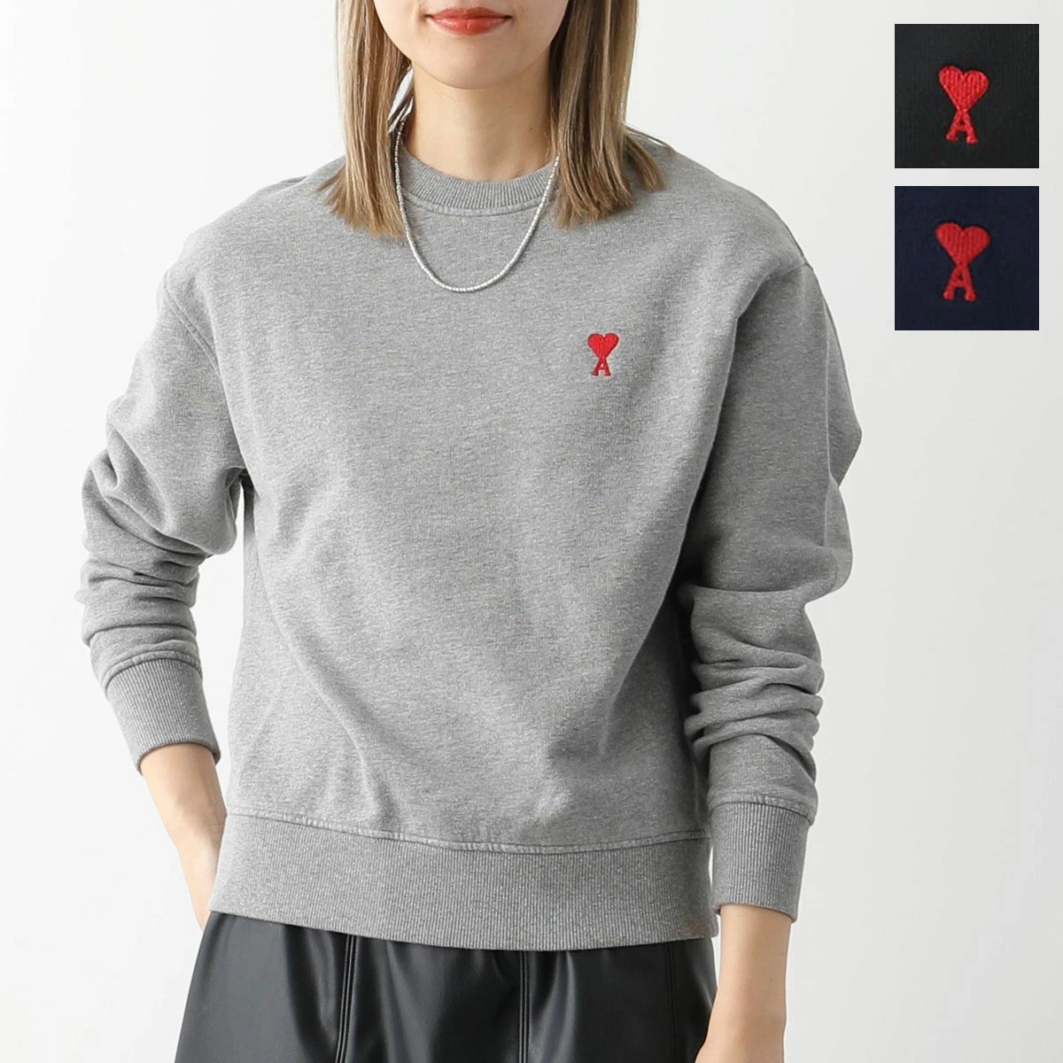 ami paris アミ パリス スウェット BFUSW001.730 レディース ハートロゴ スモール刺繍 トレーナー コットン カラー3色
