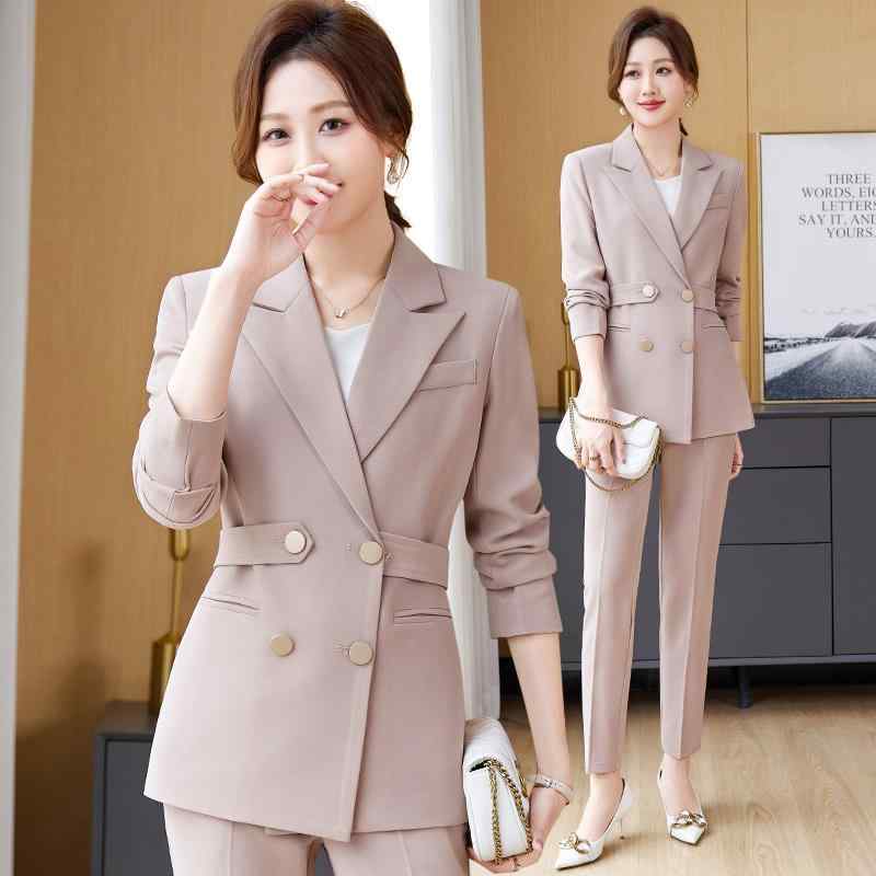 レディース スーツ ジャケット パンツ セットアップ おしゃれ ファッション 春秋 長袖 女性 高級感 ビジネス 通勤 ダブルブレスト オフィス 大きいサイズ