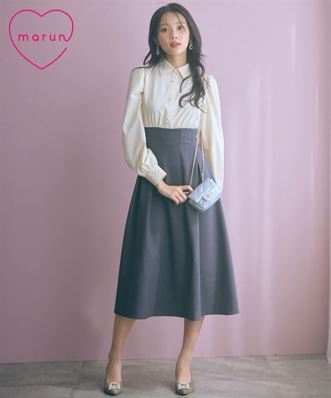 ロング・マキシ丈/半袖 大きいサイズ ブラウスドッキングワンピース marun