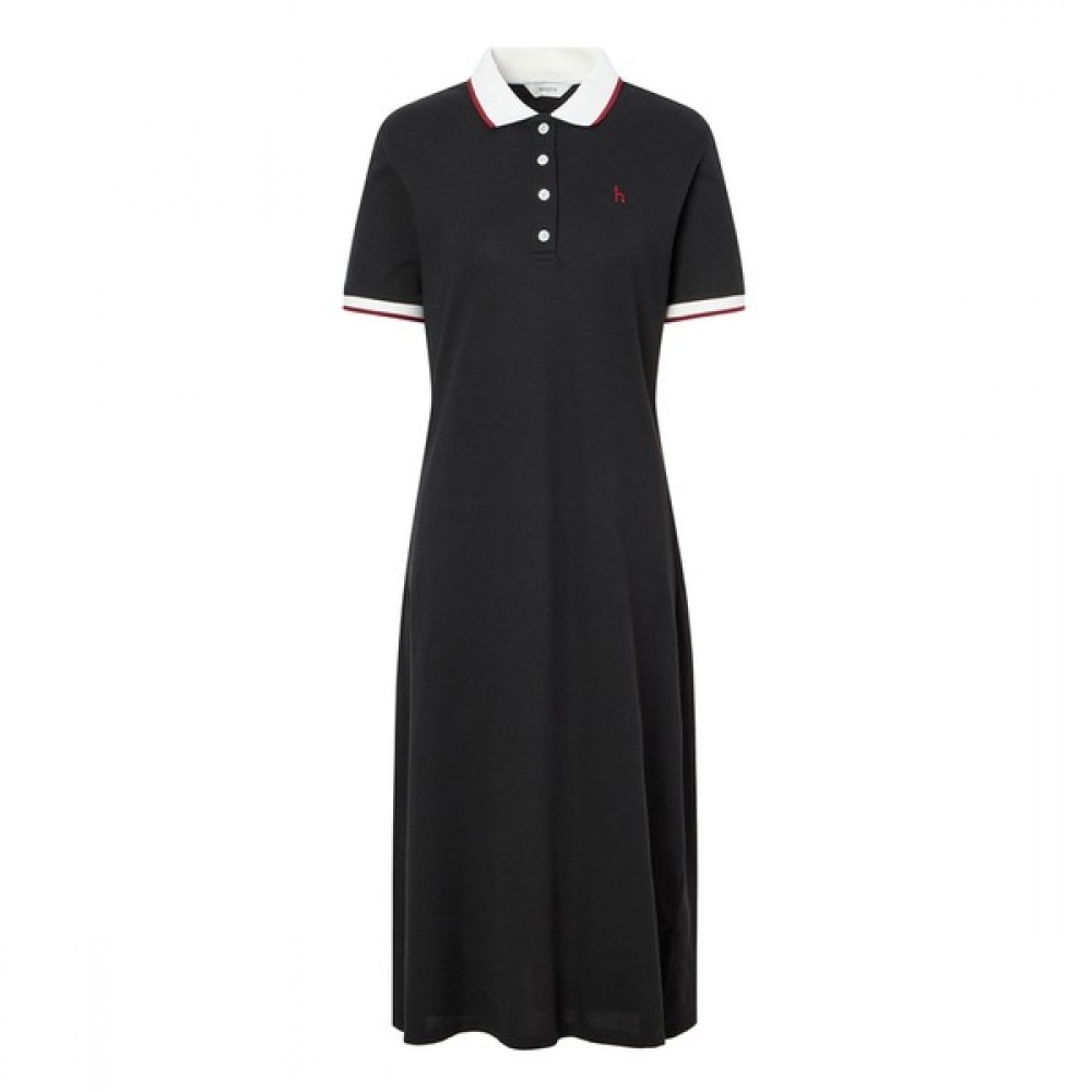 [ヘッジズレディース] 24SSブラックカラーマッチングコットンブレンド半袖カラードレスWSDR4B407BK