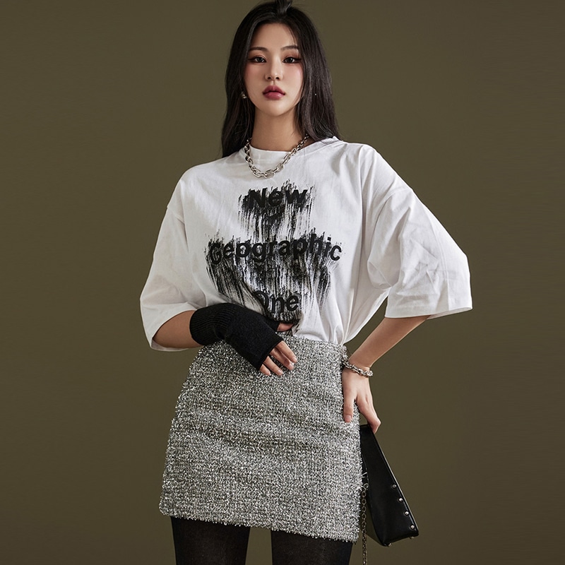 E3195 レターリング オーバーフィット ハーフ トップ