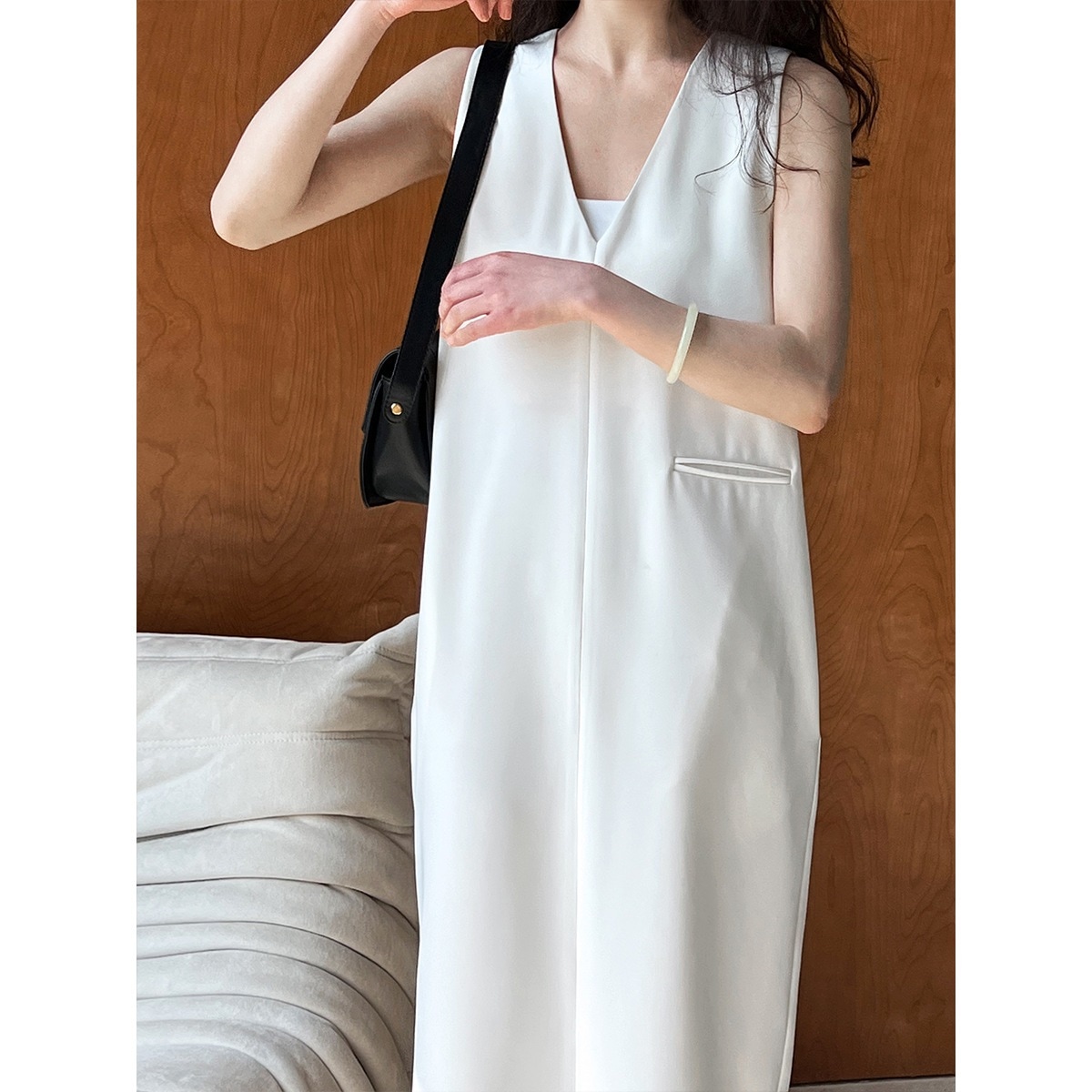 2024新作Vネックスーツベストワンピース通勤ストレートノースリーブワンピース レディース 夏 ワンピース