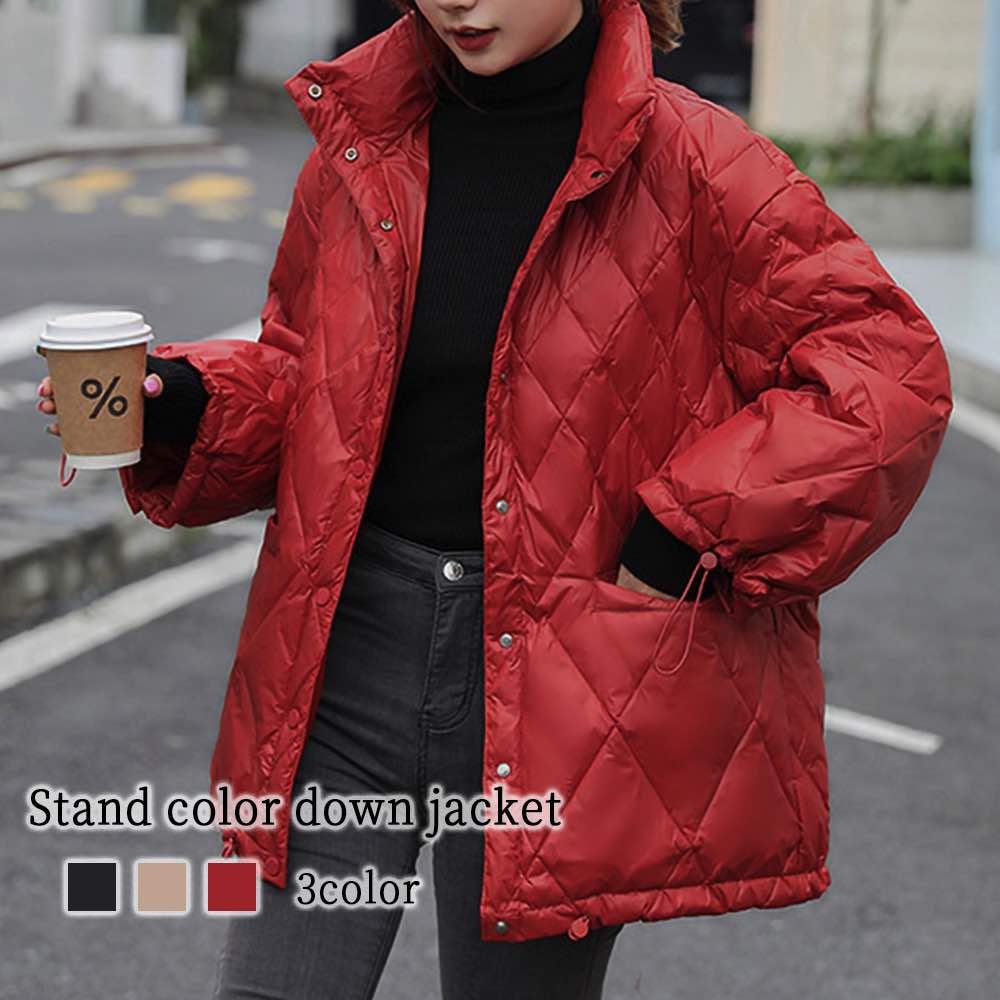 ダウンジャケット レディース スタンドカラーダウンジャケット 冬 暖かい スリム 軽い ショート ダウン おしゃれ 春 ロング きれいめ ジャンパー ハーフ 高級 ショートコート 軽量 丈 20代 フ