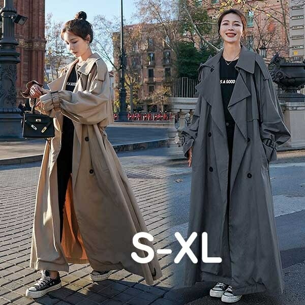 トレンチコート レディース 春コート 秋コート スプリングコート 超ロング トレンチ コート ロング丈 ロング 春 秋 アウター 秋物 秋服 ビジネス 通勤 就活 韓国風 ベージュ グレー