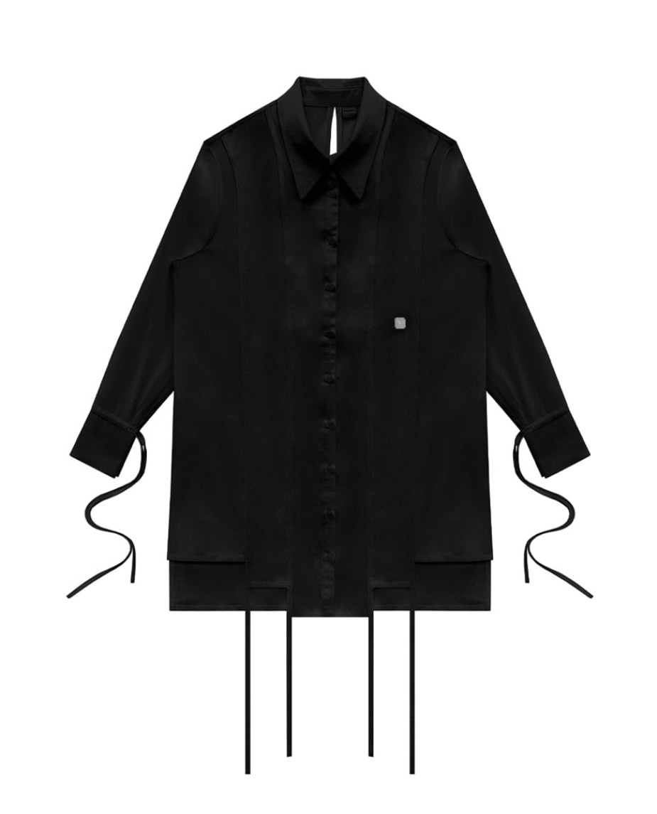 【TREEMINGBIRD】 STEPPED HEMLINE LONG STRAP SHIRTS : BLACK
