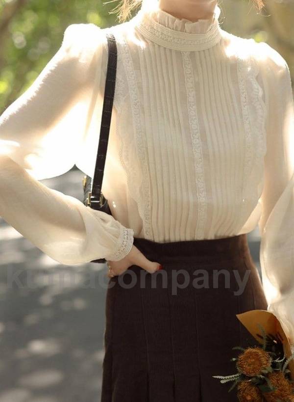 シースルー スタンドカラー ブラウス レディース 長袖 トップス 春 秋 フリルブラウス フリル襟 大きいサイズ 3L シアートップス シアー ハイネック シャツ スーツ インナー 卒業式 入学式 お