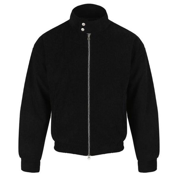 メンズミニマルコーデュロイヘリンボーンジップアップジャンパー RB-JKW-Q059-ブラック