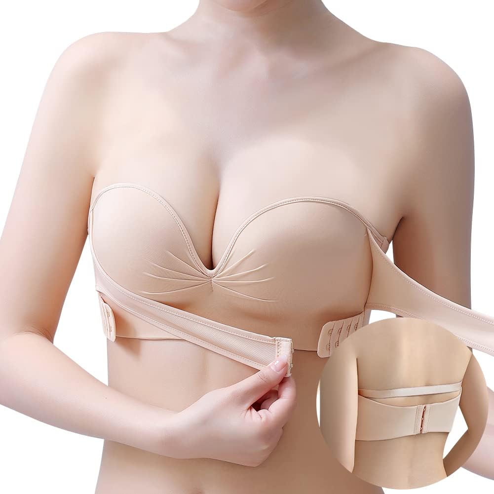 ストラップレスブラ 紐なし チューブトップ 脇高 ノンワイヤー 高弾性 シームレス 滑り止めクロスベルト付き バストアップ 結婚式 オフショルダーインナー