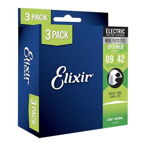 Elixir エリクサー エレキギター弦 2セット+1ボーナスセット OPTIWEB Super Light .009-.042 #16550 (19002 3個セット) 【国内正規品】