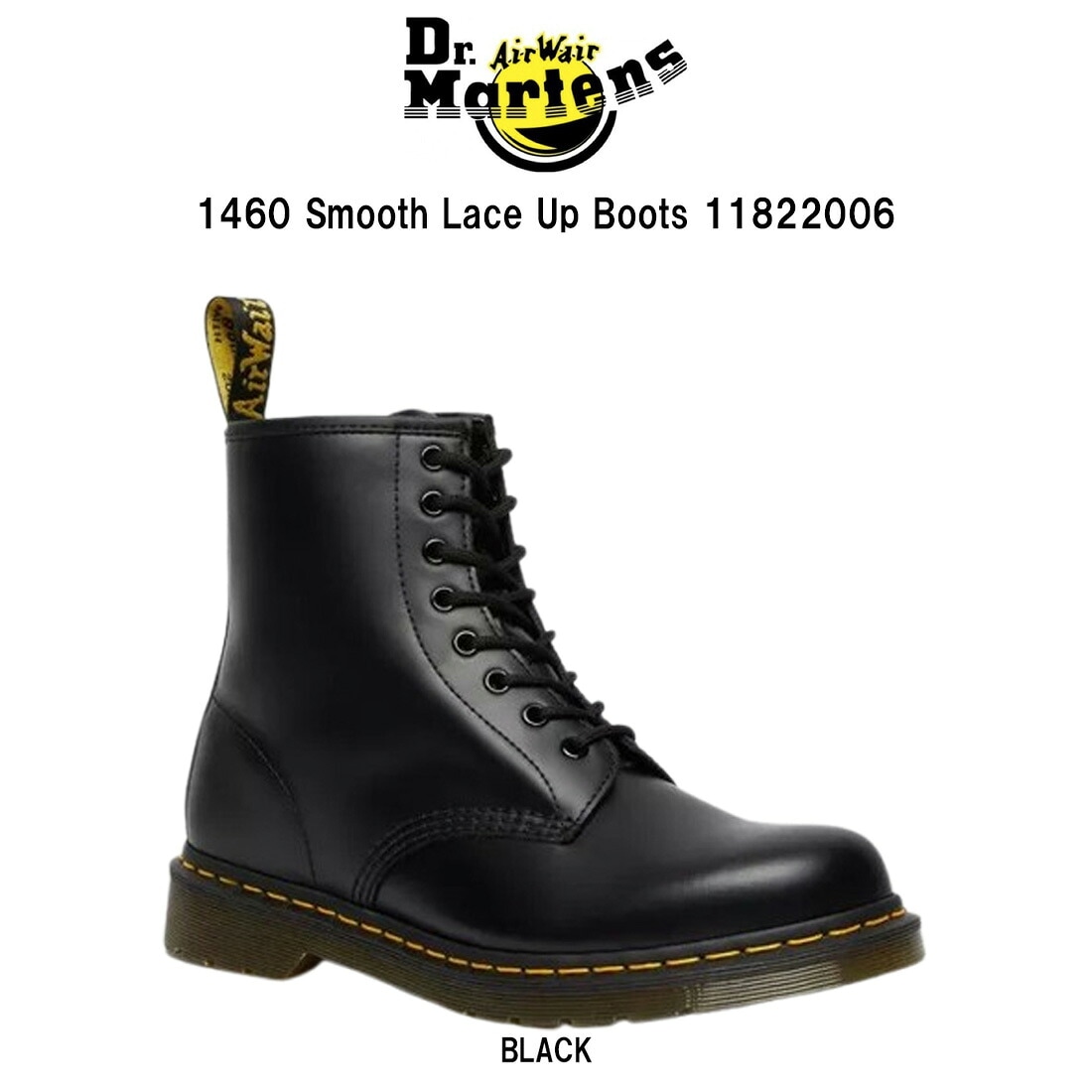 Dr.Martens 1460 スムースレザー ブーツ 8ホール レースアップ イエローステッチ 革靴 定番 シューズ メンズ レディース 11822006