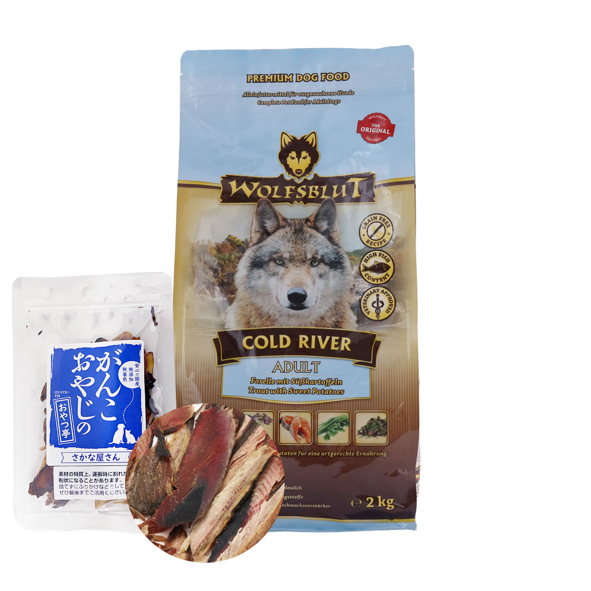 ウルフブラット アダルト コールドリバー（マスとスイートポテト）2kg 【お試し国産お魚厚削り15g付き】