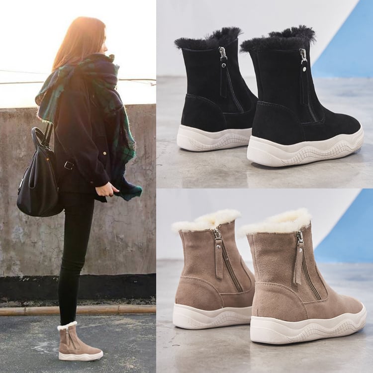 ボア ショートブーツ シューズ l くつ クツ ブーツ スノーブーツ 5cmヒール 厚底 ラウンドトゥ 歩きやすい 履きやすい 走れる 裏ボア 防寒 暖かい あったか スウェード ファー かわいい