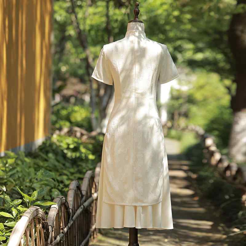 アオザイ チャイナドレス 夏 レディース ワンピース 禅 ティー エレガント ロング丈 ホワイト ブラック