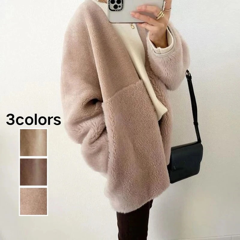 韓国ファッション 切り替え 人气新作アウター ジャケットEC1524 アウター ゆったり ラシャ コート ラムズウール ゆったり カーディガンジャケット ボアコート