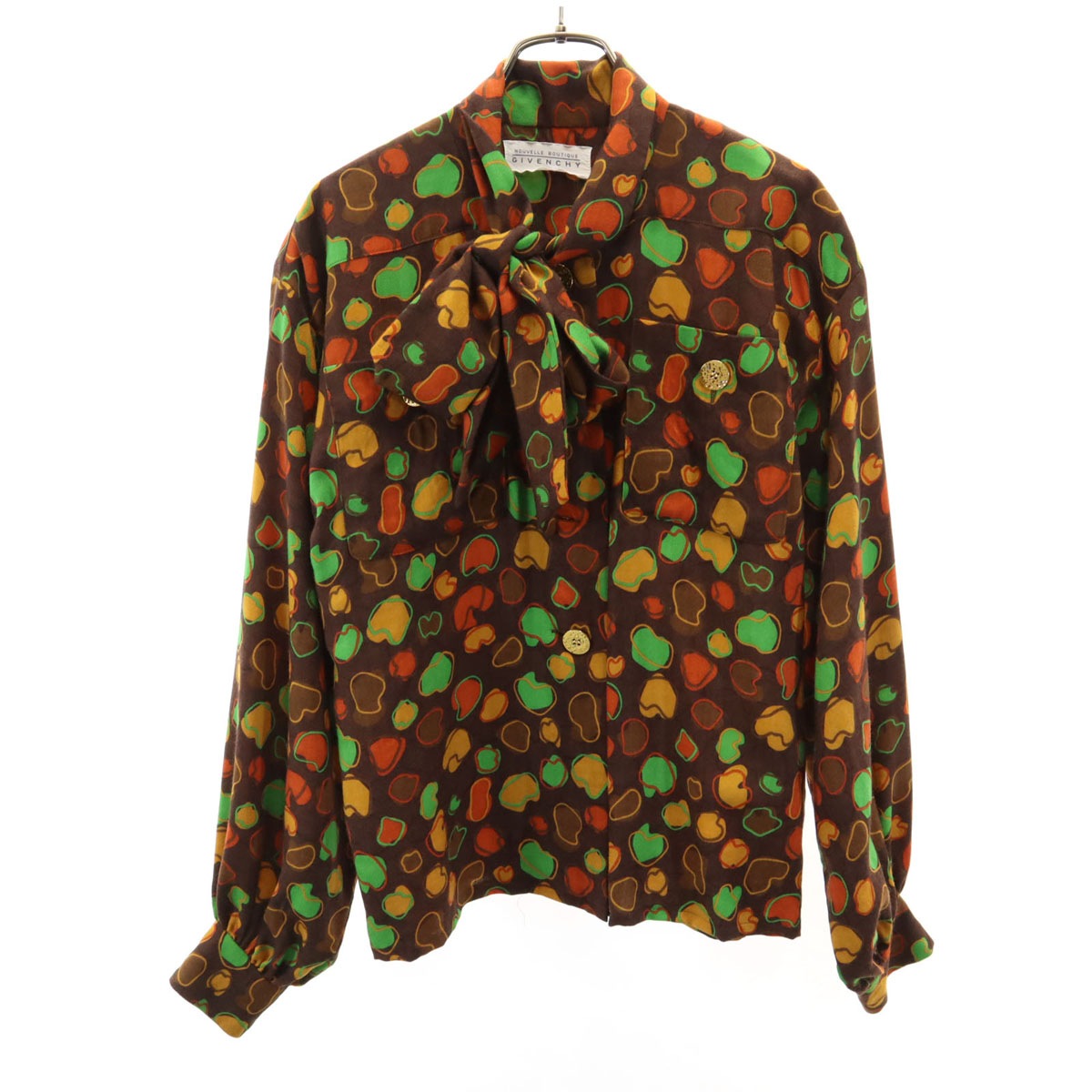 90s シルクブレンド オールド 長袖 シャツ 10 ブラウン レディース 古着