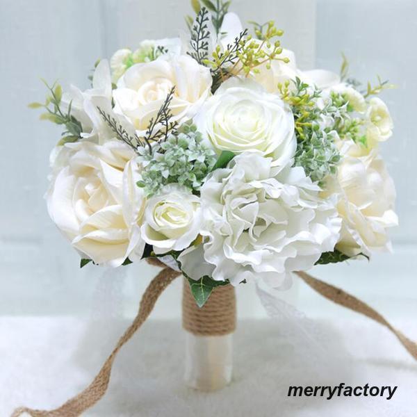 ウエディングブーケ ブートニア 手首の花 花束 花飾り 結婚式 バラ造花 成品 ウェディング用 アレンジメント 花嫁 披露宴 手作りブライダルブーケ