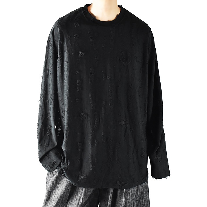 ダメージ Tシャツ 長袖Tシャツ メンズ 大きいサイズ 黒 かっこいい ビッグシルエット ロンT ビッグシルエットTシャツ オーバーサイズ シースルー トップス カットソー 長袖 ドロップショルダー