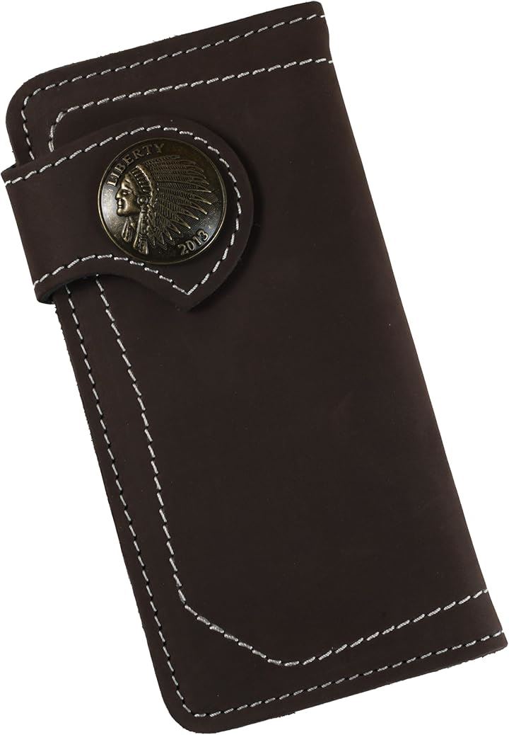 財布 メンズ バイカーズウォレット 長財布 本革 ライダースウォレット レザーウォレット 二つ折り 革財布 牛革 メンズ長財布 ロングウォレット 長サイフ(ダークブラウンxインディアン)