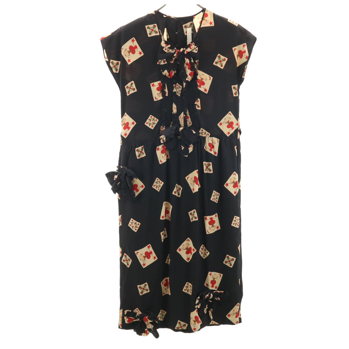 花柄 フレンチスリーブ ワンピース ブラック レディース 古着