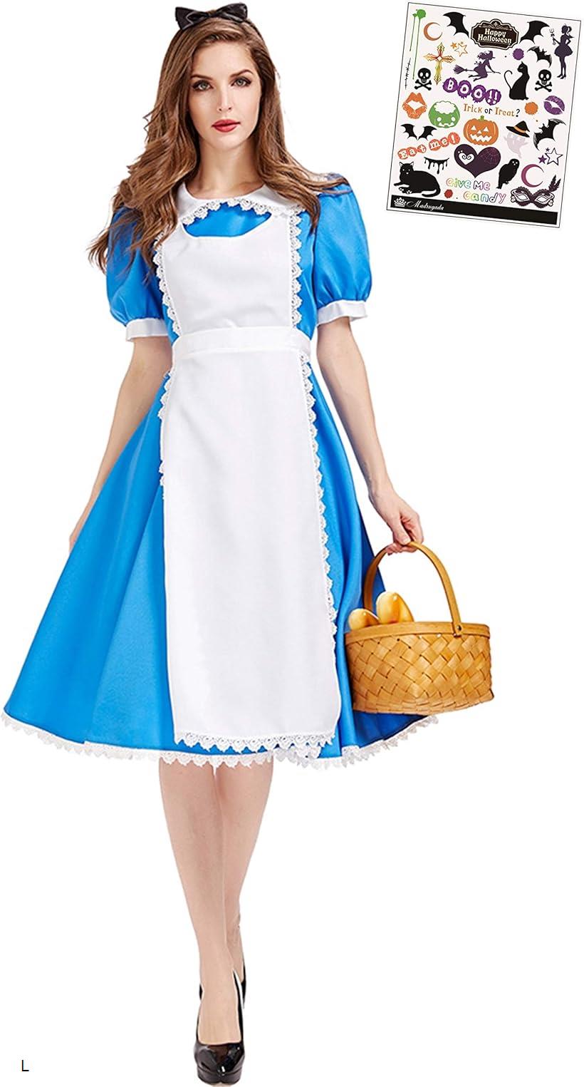 アリス コスプレ 衣装 大人 アリスコス コスチューム ハロウィン タトゥーシール付き 2点セット レディース S749(赤 L)