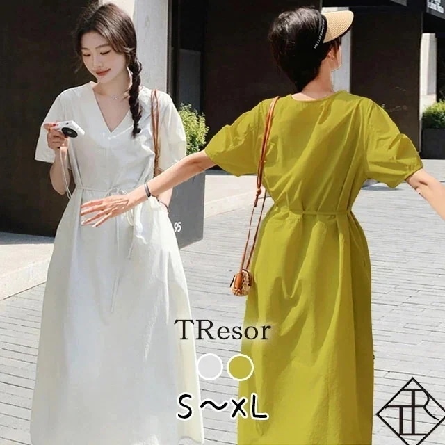 【急速出荷!】ワンピース レディース ひざ丈 ワンピース カジュアル 半袖 大きいサイズ 春 夏 ワンピ ミドル丈 コットン Vネック フェミニン モノトーン ガーリー ナチュラル シック お呼ばれ