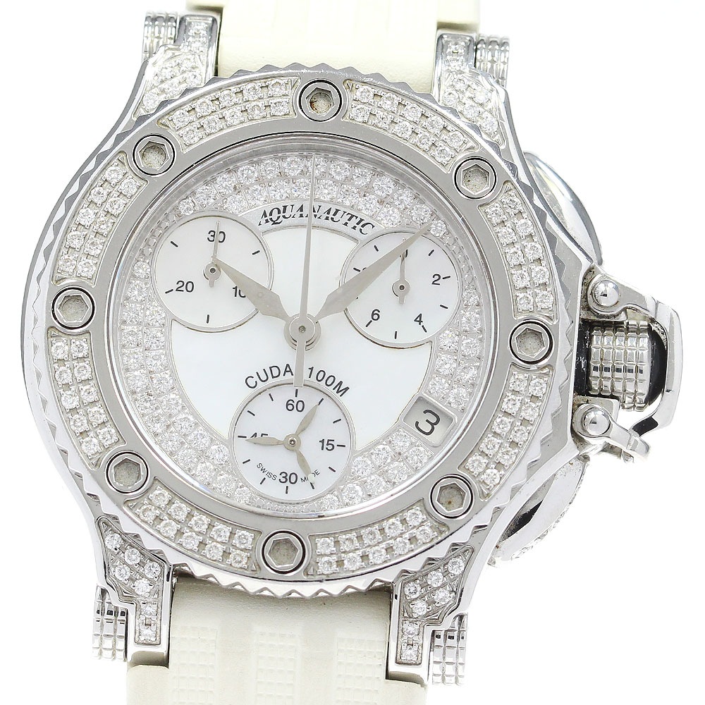 訳あり アクアノウティック AQUANAUTIC P6051N02C03 プリンセスクーダ ダイヤベゼル クロノグラフ クォーツ レディース 保証書付き_824036【中古】