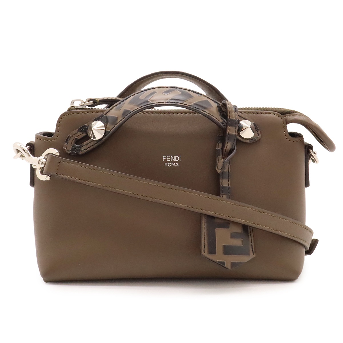 BY THE WAY バイザウェイ ミニ ハンドバッグ 2WAY ショルダーバッグ ズッカ柄 FFモチーフ レザー ダークブラウン ブラック 8BL13