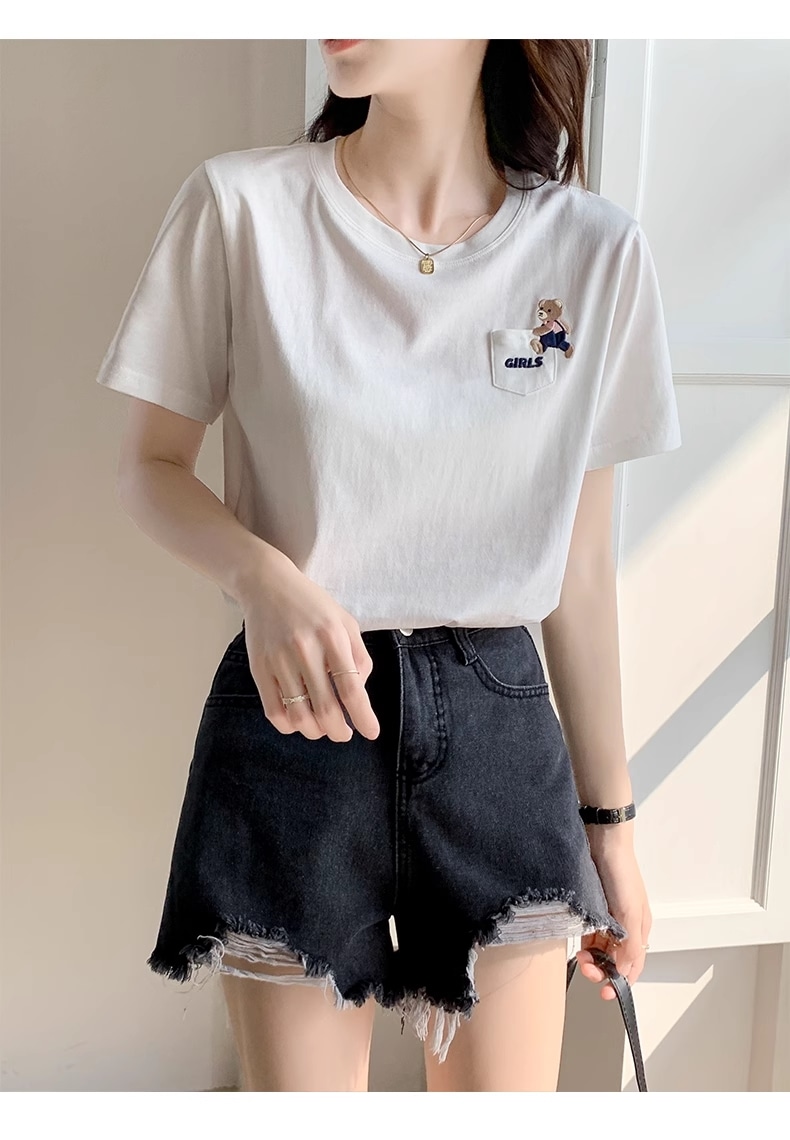 綿 Tシャツ レディース 半袖 春 夏 ゆったり 外国 オールマッチ ボトム トップ トップス Tシャツ 袖あり 半袖 ラウンドネック 襟なし かわいい 大人可愛い おしゃれ お洒落 こなれ感 ラフ