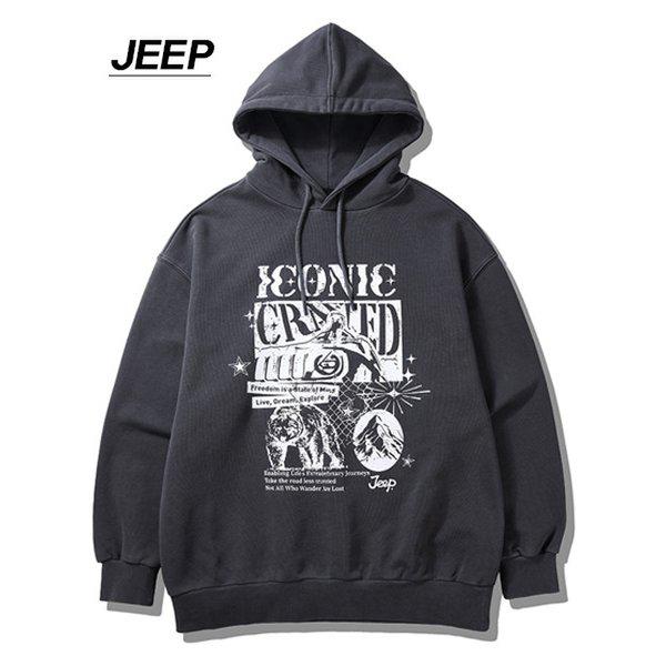 男女共用ビッグプリントウォッシングフードTシャツ(JQ1THU012)_DG