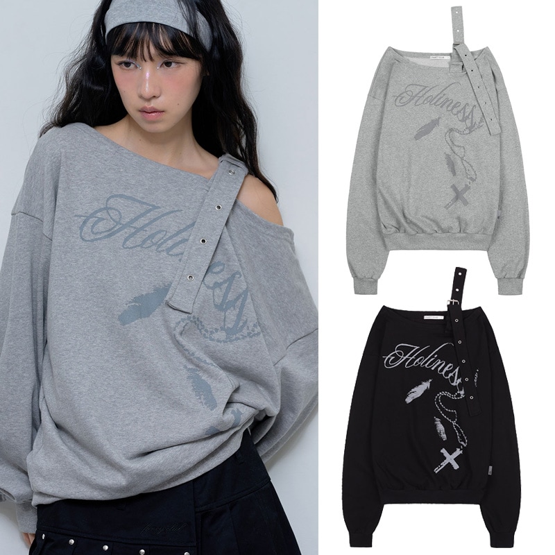 ONE-SHOULDER BUCKLE SWEATSHIRT [MELANGE GRAY _F24ZB063 / BLACK _F24ZB063]