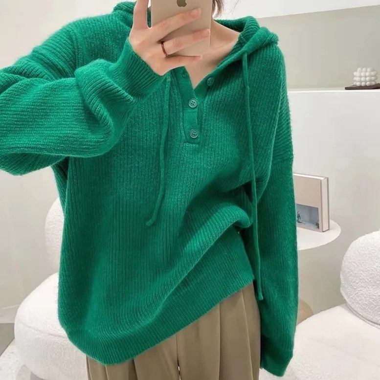 8color レディース ニットパーカー トップス リブニットパーカープルオーバー ニット