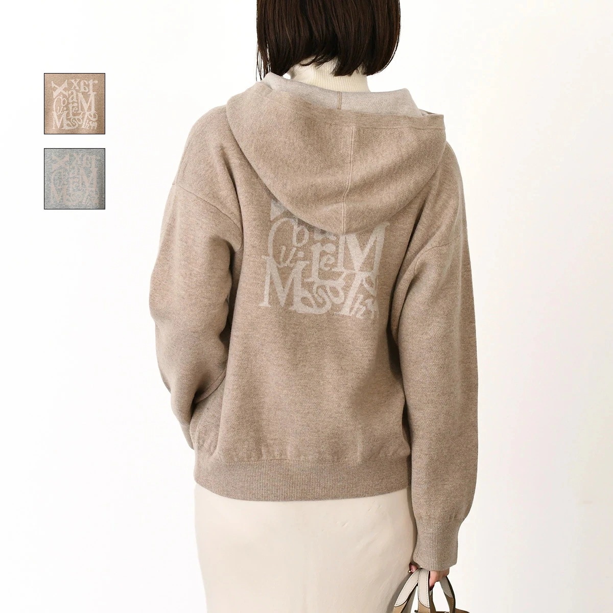 Max Mara マックスマーラ パーカー KURT クルト ウール カシミヤ フーディ 9346033600 レディース ベージュ グレー フード ダブルファスナー 羽織 カジュアル