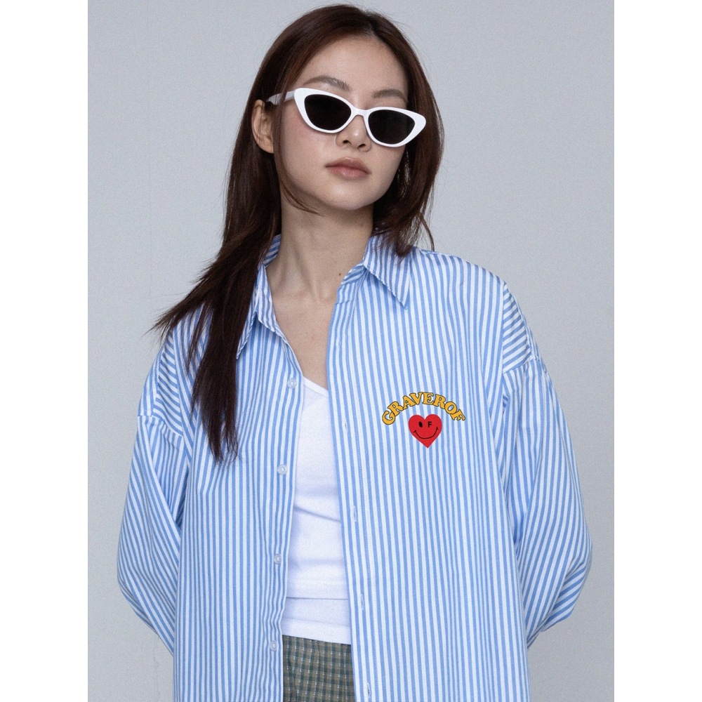 グラバーハートグラバーオブアーチロゴストライプシャツブルー