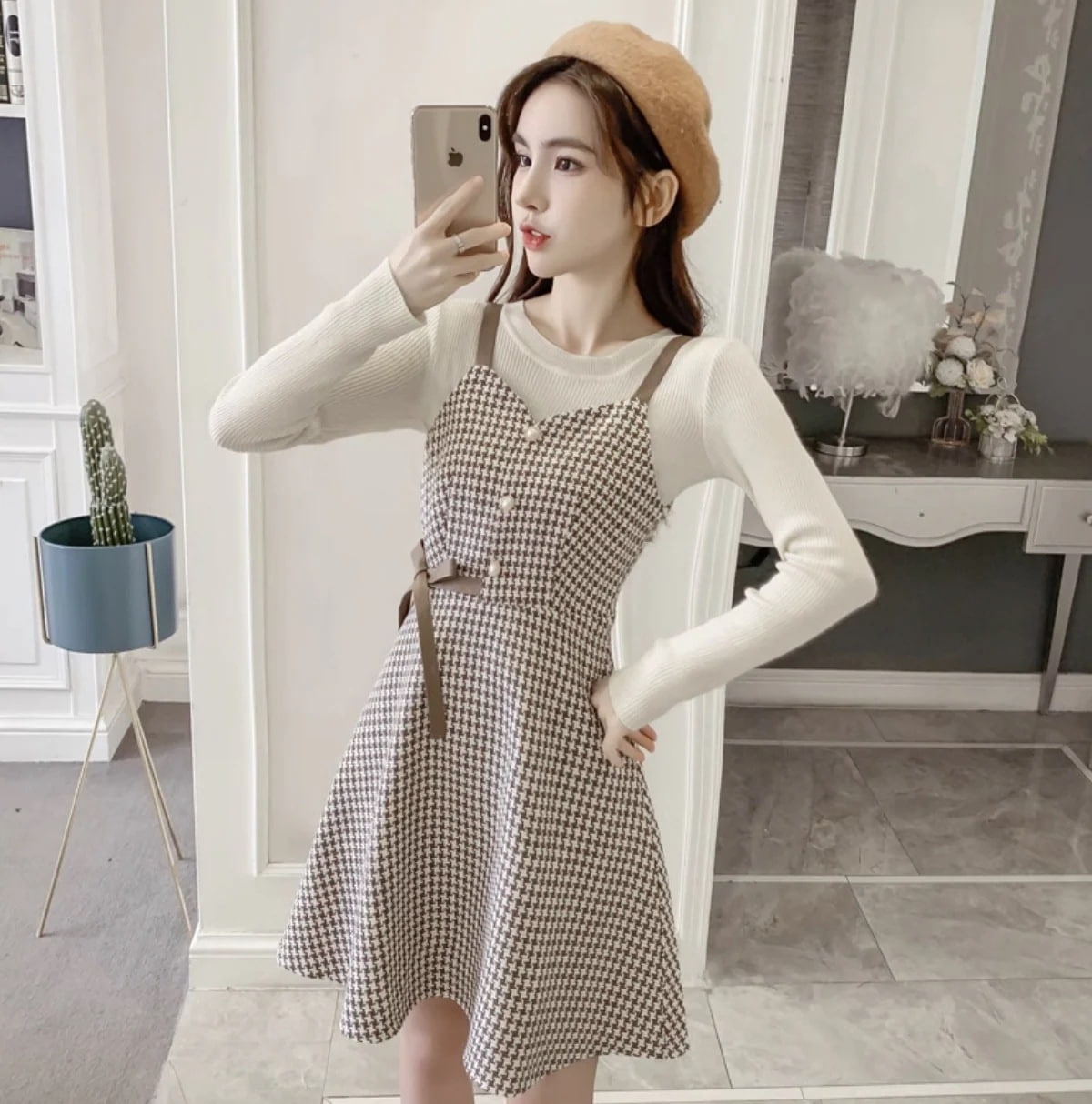 トップス ワンピース ニットソー ミニスカート ミニ ミニ丈 ショート ショート丈 袖あり 長袖 ラウンドネック Aライン リブニット 2点セット ツーピース かわいい きれいめ シンプル カジュアル