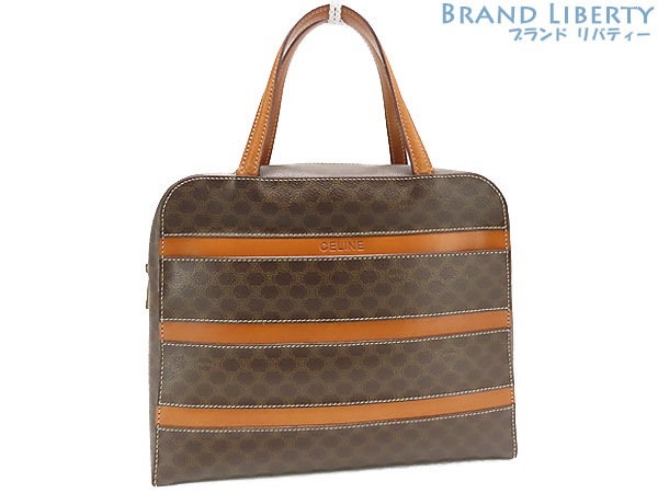 美品セリーヌヴィンテージマカダムハンドバッグブラウンダークブラウンPVCレザー