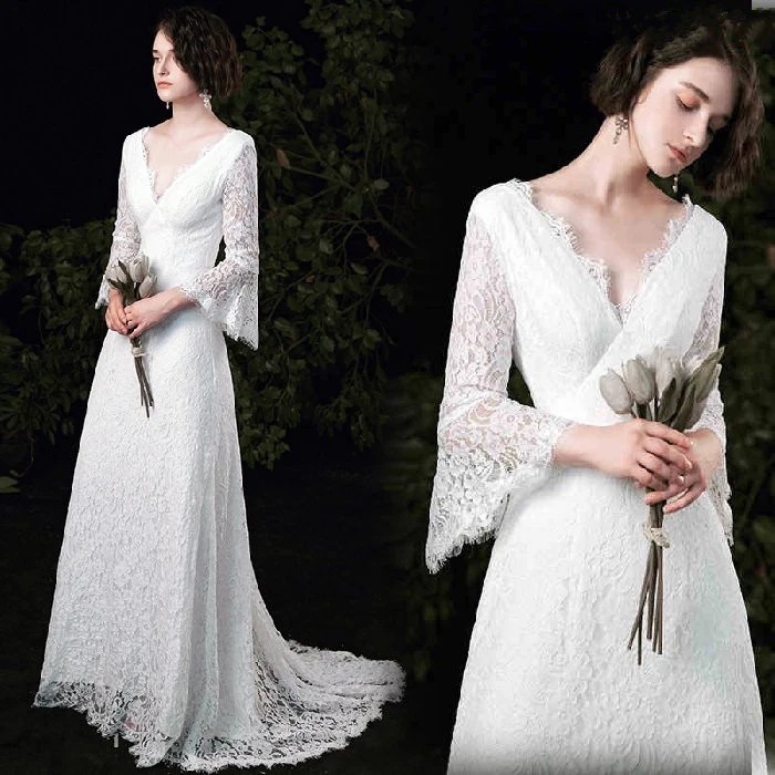 ウェディングドレス フォトウエディング 二次会 花嫁 エンパイア カジュアル 二次会ドレス 後撮り披露宴 春 夏 秋冬 背中開き 海外挙式 Aラインスレンダーライン