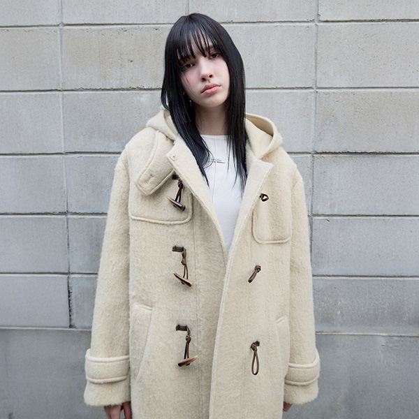 HOOD DUFFLE HALF COAT LIGHT BEIGE