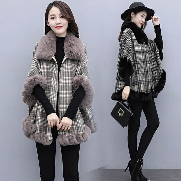 ケープコート マントコート ポンチョ コート チェック柄 バットスリーブ ファスナー レディース ポンチョコート アウター 大きめ ゆったり 大きいサイズ 韓国風 春 秋 冬服 防寒 体型カバー おし