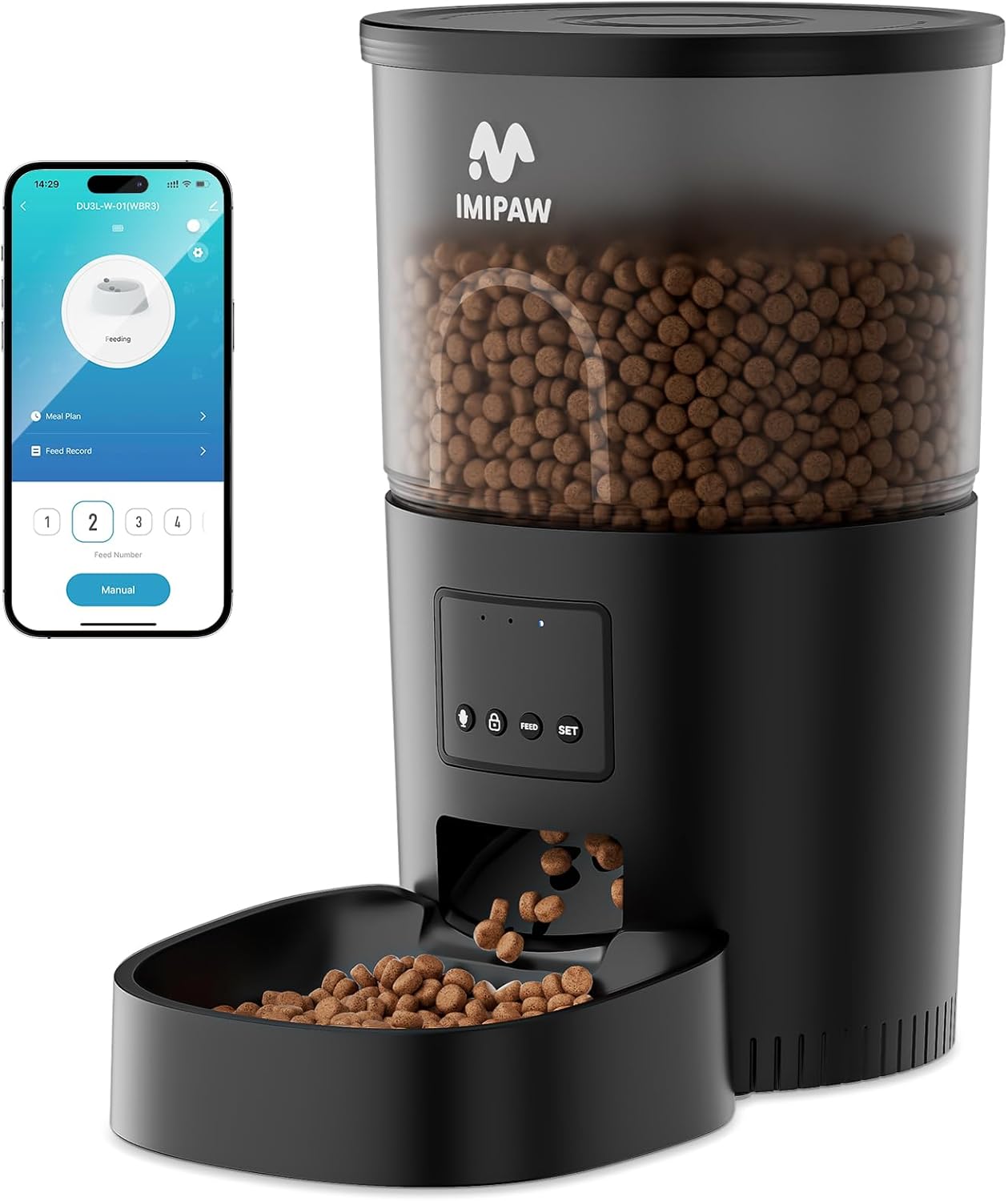 【2024新モデル】IMIPAW 自動給餌器 猫 アプリ操作 タイマー機能 3L容量 2WAY給電 手動給餌 自動餌やり機 操作簡単 お手入れ簡単 1日6食