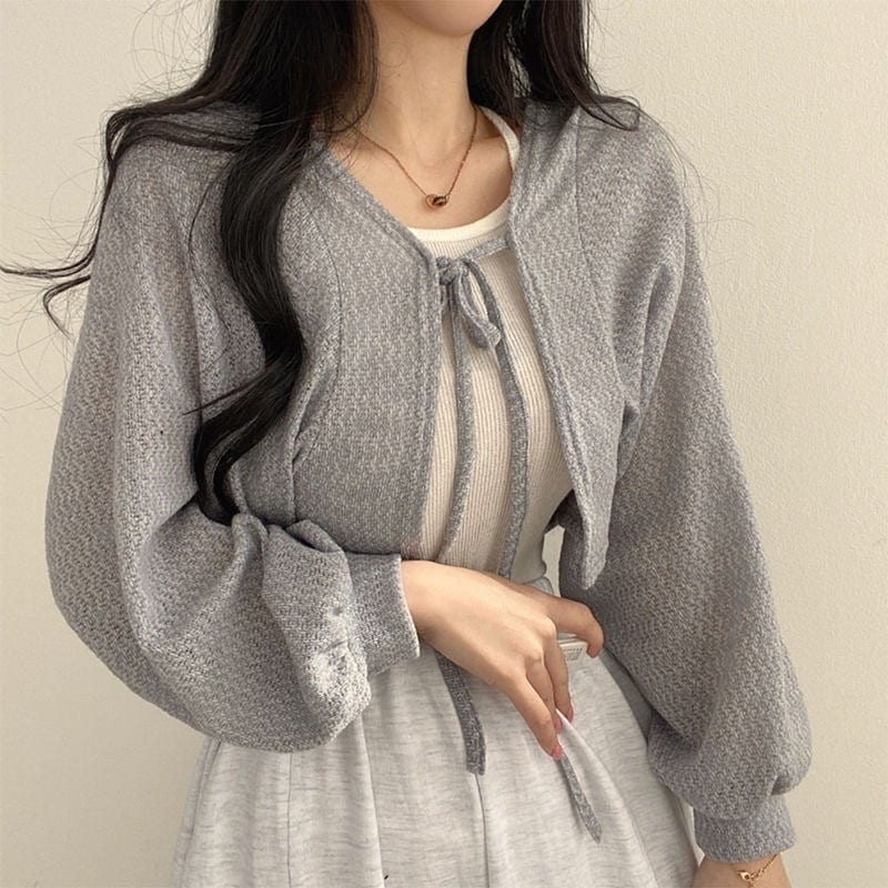ベーシックニット カーディガン あったか！カシミヤタッチ 長袖ブラウス ニット カーディガン ストラップ ランタン袖 ゆったり レトロ 百掛けレイヤードトップス 冬アウター ブラウス 4,749円
