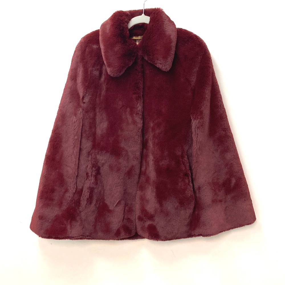 ポンチョ 4078575 ファー コート バーバリーロンドン 裏目チェック ケープ アウター コットン ワインレッド