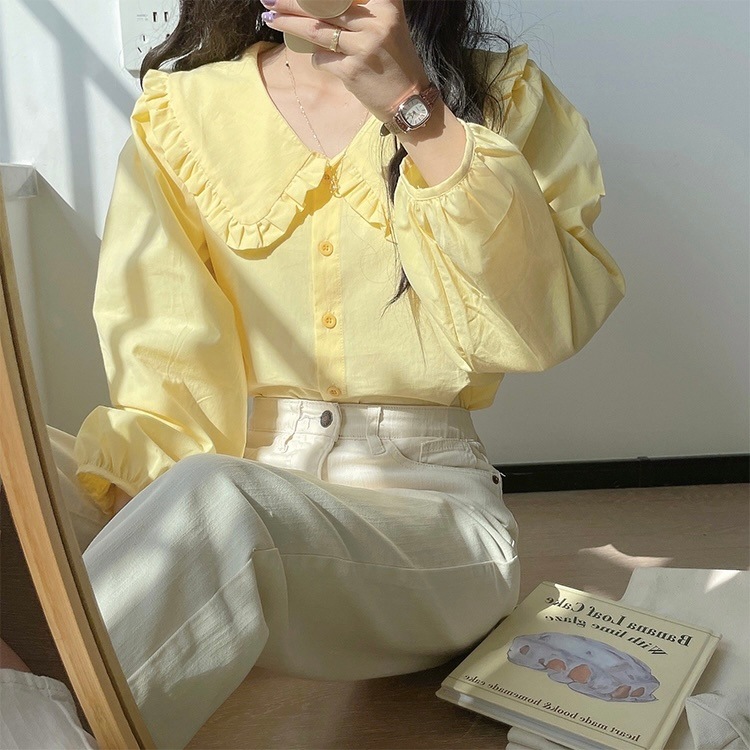 トップス シャツ レギュラー丈 袖あり 長袖 襟付き ルーズ フリル 前開き 薄手 大人可愛い きれいめ シンプル カジュアル 大人 上品 お洒落 かっこいい レトロ 大人女子 こなれ感 ラフ 5,375円