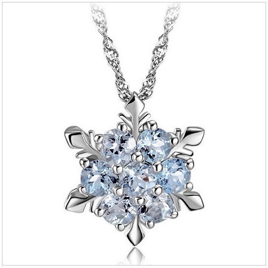 ネックレス レディース アクアマリン 雪華 結晶 ラッキーモチーフ SILVER925 プラチナ仕上