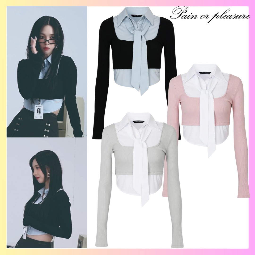 [Aespa カリナ 着用] EVELYN SHIRT TOP - 3色 + FREE OMAKE 秋ニット 赤ニットトップス ニットスウェット シャツ レディース ブラウス 韓国 長袖オフィス