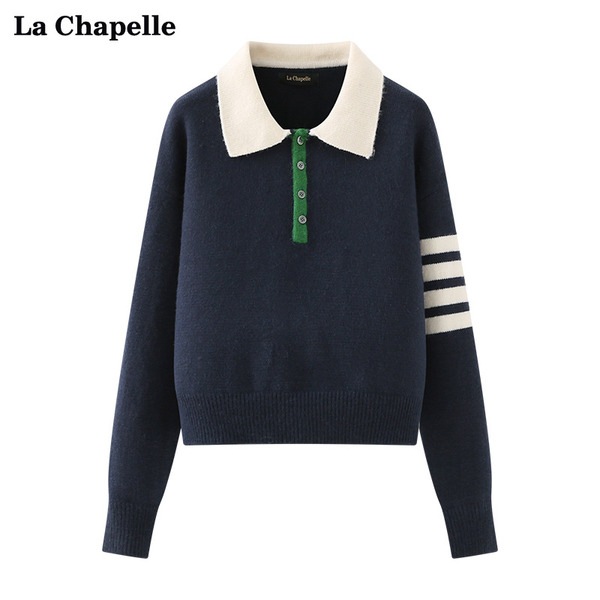 LaChapelle スプリング ポロカラー ニット 厚手 セーター
