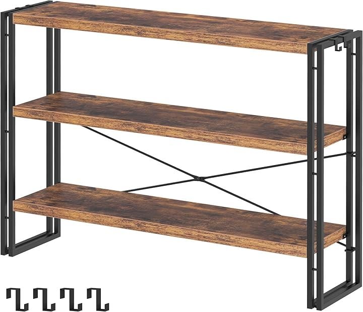 ラック 棚 オープンシェルフ 3段 収納 収納ラック スリム 木製棚板 スチールラック 本棚 おしゃれ 北欧 木製ラック キッチン 収納棚 幅120(A古木色, H3-幅120改良版)