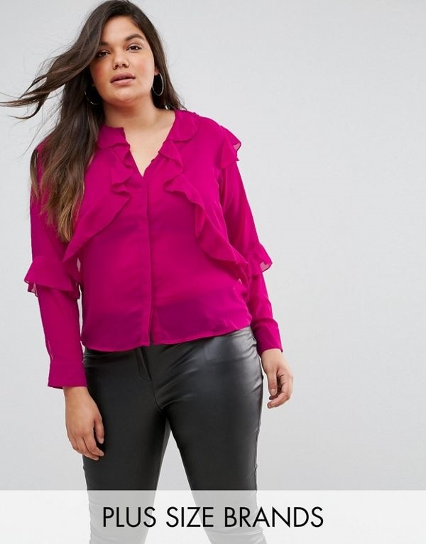 Fashion Union レディース 大きめサイズ ゆったりサイズ 送料無料 Hot pink Plus Blouse With Ruffle Layers In Sheer Fabric