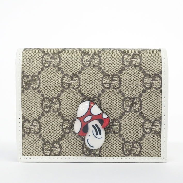 【新品同様】グッチ GG ウォレット ウィズ マッシュルーム ハティ・スチュワート GGスプリーム レディース 【二つ折り財布（小銭入れあり）】