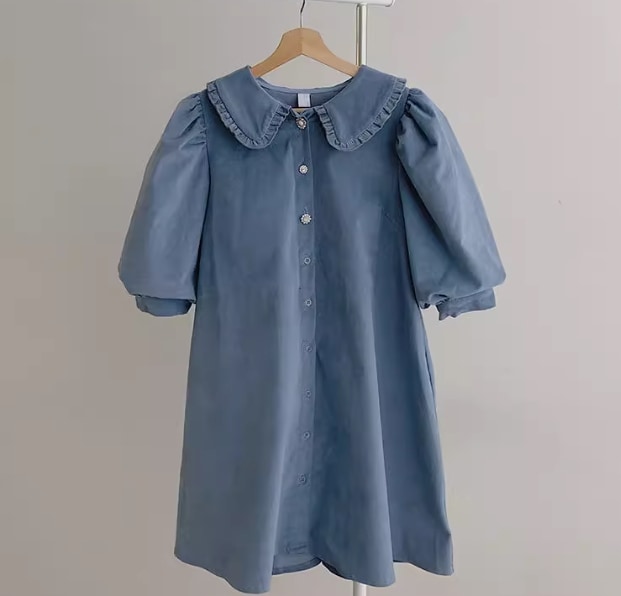 レディース スカート ワンピース シャツ シャツワンピ 前開き ミニ 膝上 半袖 パフスリーブ 襟付き スリム 細身 Aライン フェミニン プリーツ レース ベルト ウエストマーク 異国風 ボタン 5,793円